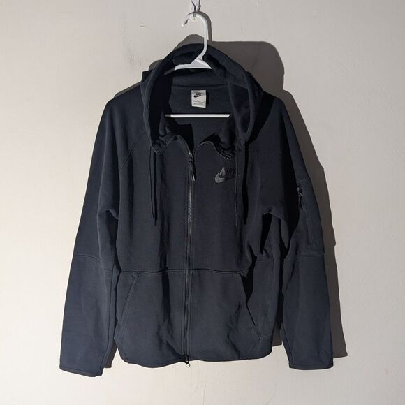 Nike Full Zip Black Swoosh Hoodie Jacket Men's Medium - Picture 2 of 6